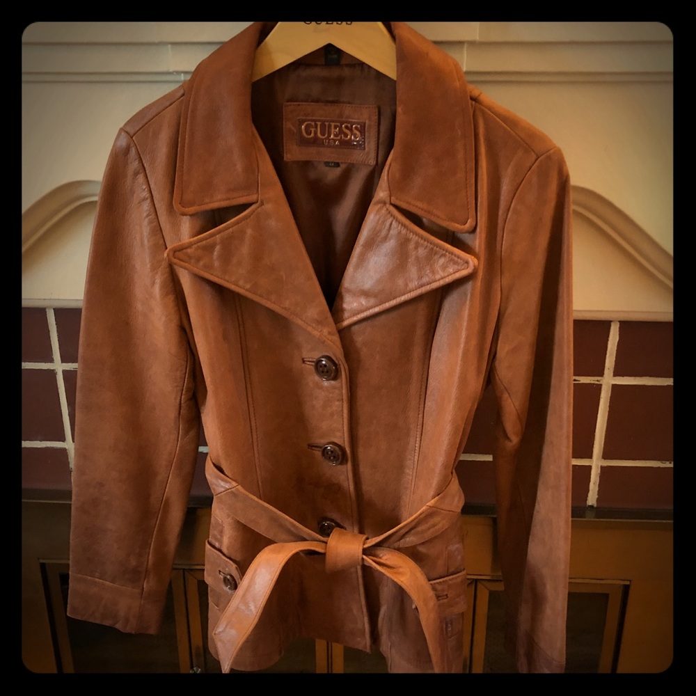 Guess Brown Leather Jacket - Small